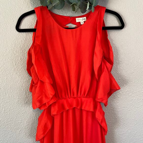 Maison Jules Ruffle Flutter Open Back Cold Shoulder Midi Flowy Womens Dress Med - Picture 4 of 8